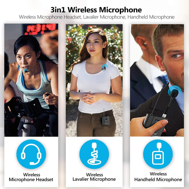 [AUSTRALIA] - UHF Wireless Lavalier Lapel Microphone System/Headset Mic/Interview Mic with Rechargeable Rx＆Tx (Work 6hs), 165 Ft Range, 1/4" Output, for iPhone, Zoom On Desktop, PA Speaker, Teaching, DSLR Camera 