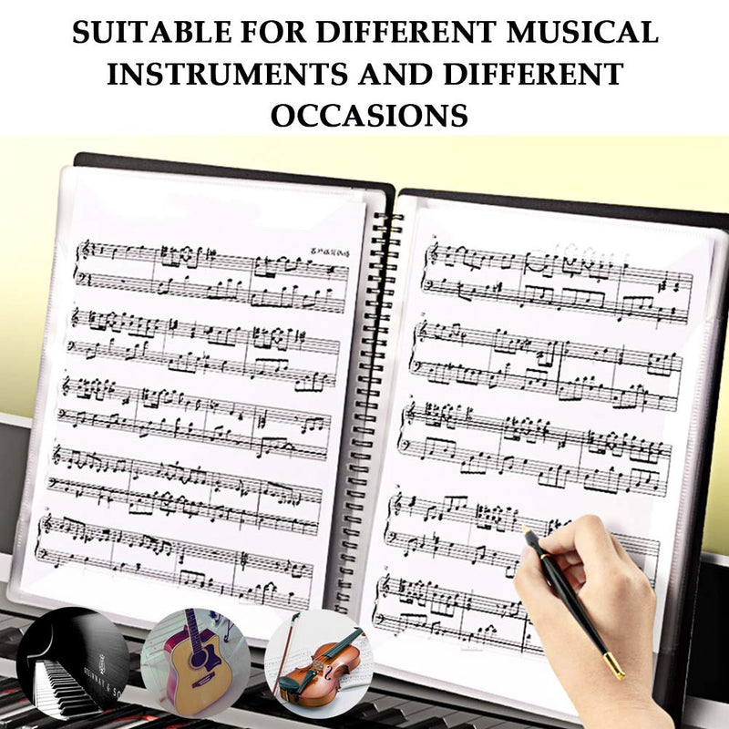 YOTINO Music Sheet File Paper Storage Folder Writable，A4 Size, 30 Sleeves, 60 Pages, A4 Letter Size Double Side Sheet Music Folder File for Holding Sheet Music and Files Etc (BLACK)