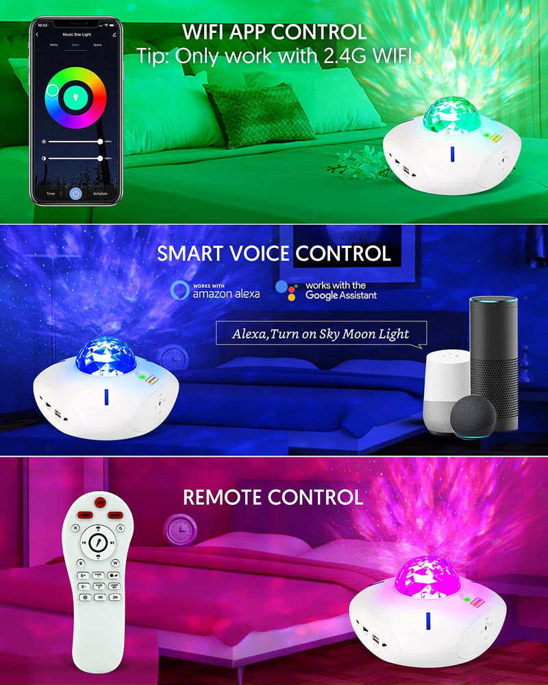 Star Projector Galaxy Night Light Smart WiFi Music Star Light Work with Alexa Google Voice, APP and Remote Control, Bluetooth USB Speaker Galaxy Projector, White Light Projector for Bedroom Gift Triangle