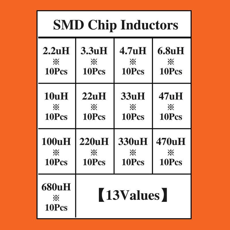 Yetaida 130pcs CD54 SMD Power Inductor Assortment Kit, 13values 2.2uH-680uH Chip Inductors,CD54 Wire Wound Chip