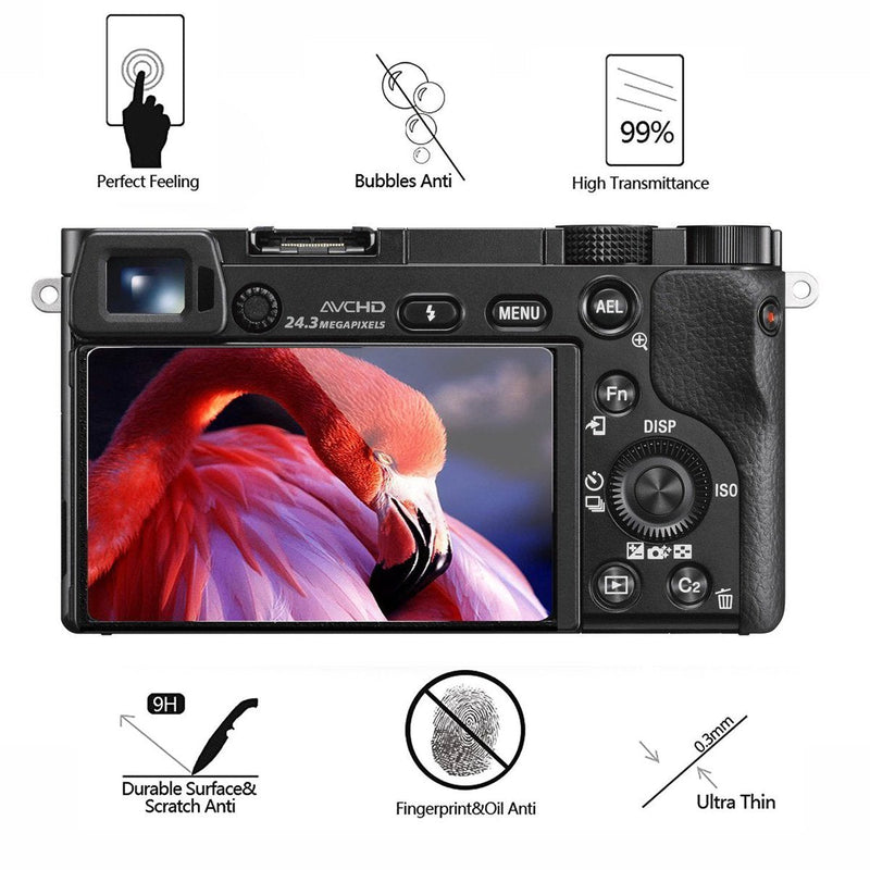 (3-Pack) Screen Protector for Sony DSLR Alpha Nex-7 NEX-6 NEX-5 A6000 A6300 A5000 Camera, Akwox Anti-scrach Tempered Glass 9H Cover