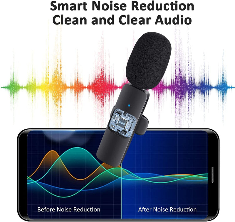 Professional Wireless Lavalier Lapel Microphone for Android Computer - Cordless Omnidirectional Condenser Recording Mic with USB C Interface for Interview Video Podcast Vlog YouTube Black