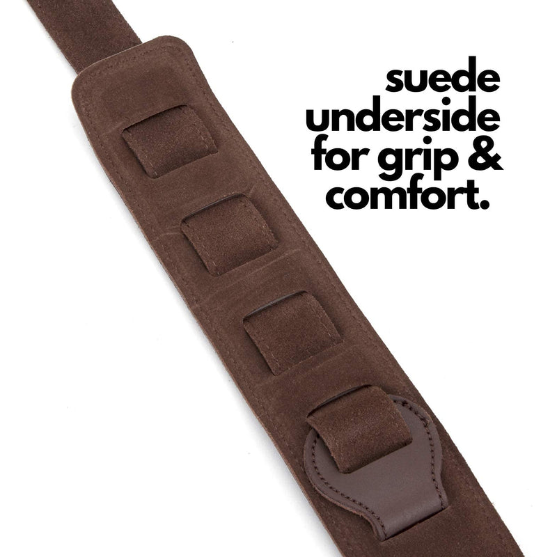 Dat Strap Leather Guitar Strap | for Electric, Acoustic, Electro-Acoustic, Bass, and Classical Guitar | Padded for Extra Comfort | Dark Brown | Includes 2 FREE Pick Geek Steel Picks One Size