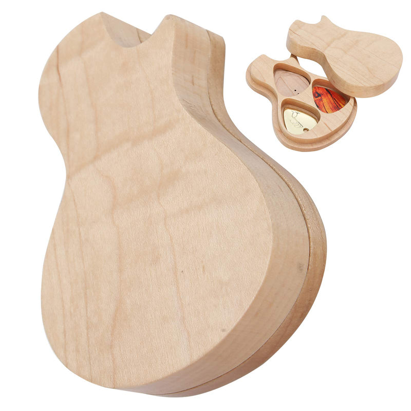 Wood Guitar Pick Box, Maple Solid Wood Box Guitar Pick Holder with 3 Picks Guitarist Gifts Musical Instrument Accessories