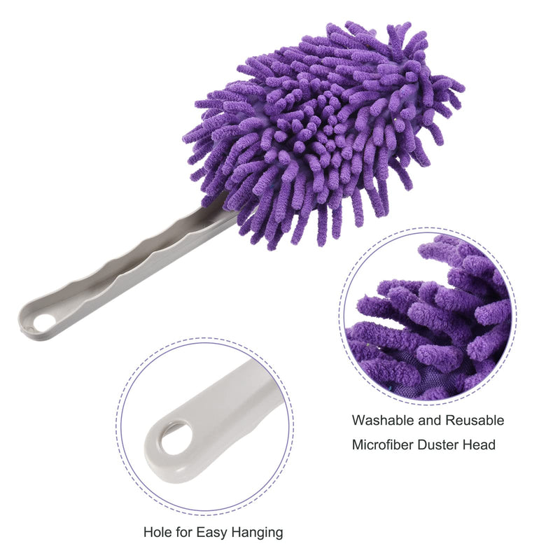 MECCANIXITY Microfiber Chenille Duster Washable Cleaning Brush Dusting Tool for Computer, Keyboard, Window, Furniture, Home, Kitchen, Office, Purple, Pack of 2