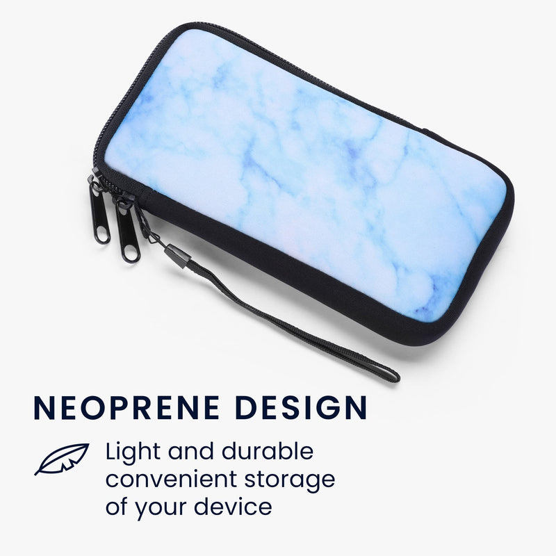 kwmobile Neoprene Sleeve for Smartphone Size XL - 6.7/6.8" - Shock Absorbing Pouch Case - Protective Phone Bag - Marble White/Blue/Light Blue Marble 02-04-23