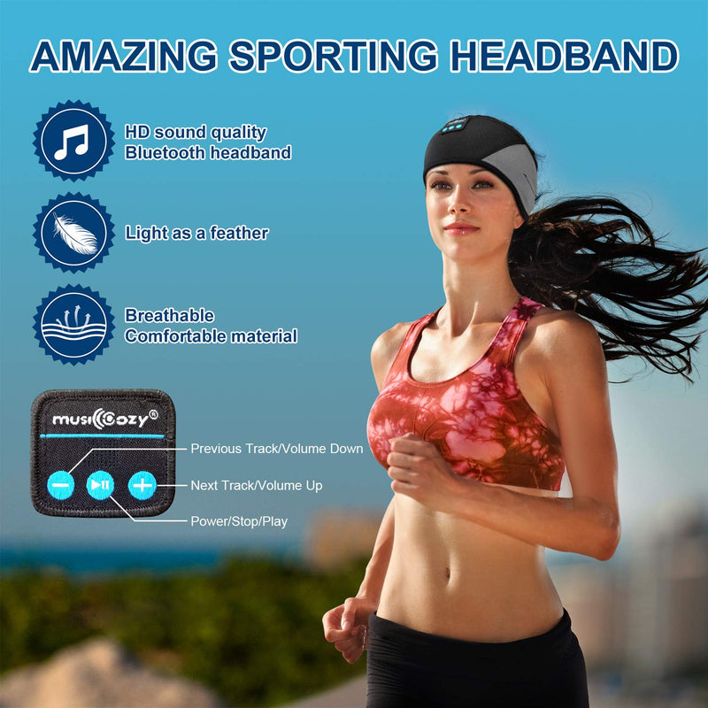 MUSICOZY Sleep Headphones Breathable Bluetooth 5.2 Headband 3D Sleeping Headphones, Wireless Eye Mask Sleep Earbuds for Side Sleeper Office Air Travel Cool Tech Gadgets Unique Gifts (Black & Gray) Black & Gray