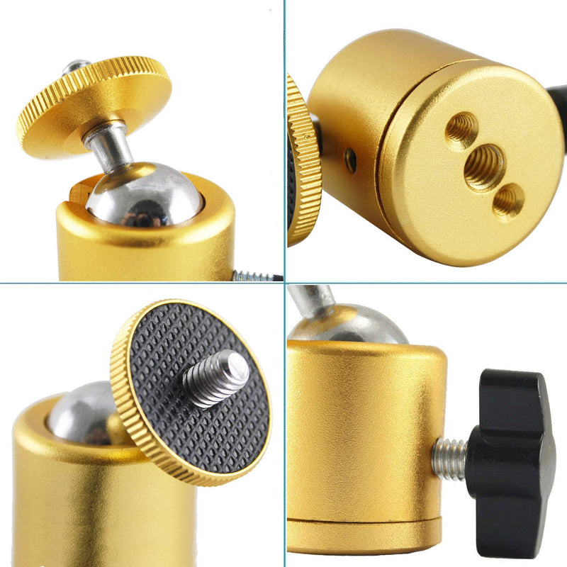 EXMAX Tripod Mini Ball Head with 1/4” Screw for Photography Studio DSLR Camera - 2 Pack Golden