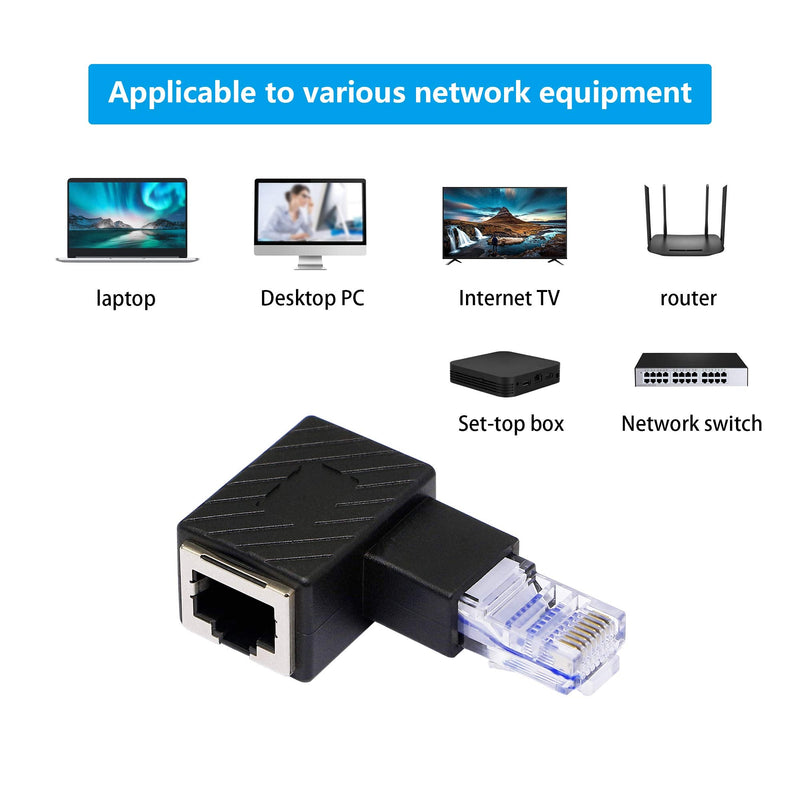 [AUSTRALIA] - RIIEYOCA 90 Degree Ethernet Adapter,Right Angle RJ45 Male to Female Extension Cat6 LAN Network Connector,for Computers, Laptops, Routers(2-Pack) Right Angle 