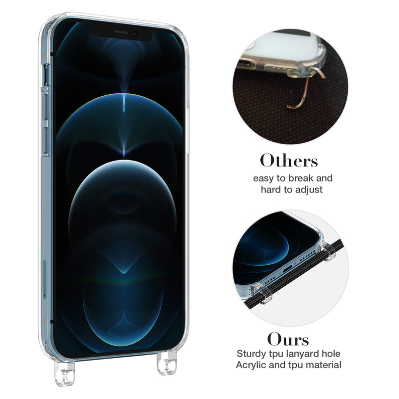 Caka Clear Case for iPhone 12 Pro Max, iPhone 12 Pro Max Case with Crossbody Strap Adjustable Neck Lanyard Clear with Design Shockproof Protective Case for iPhone 12 Pro Max 6.7 inches -Clear