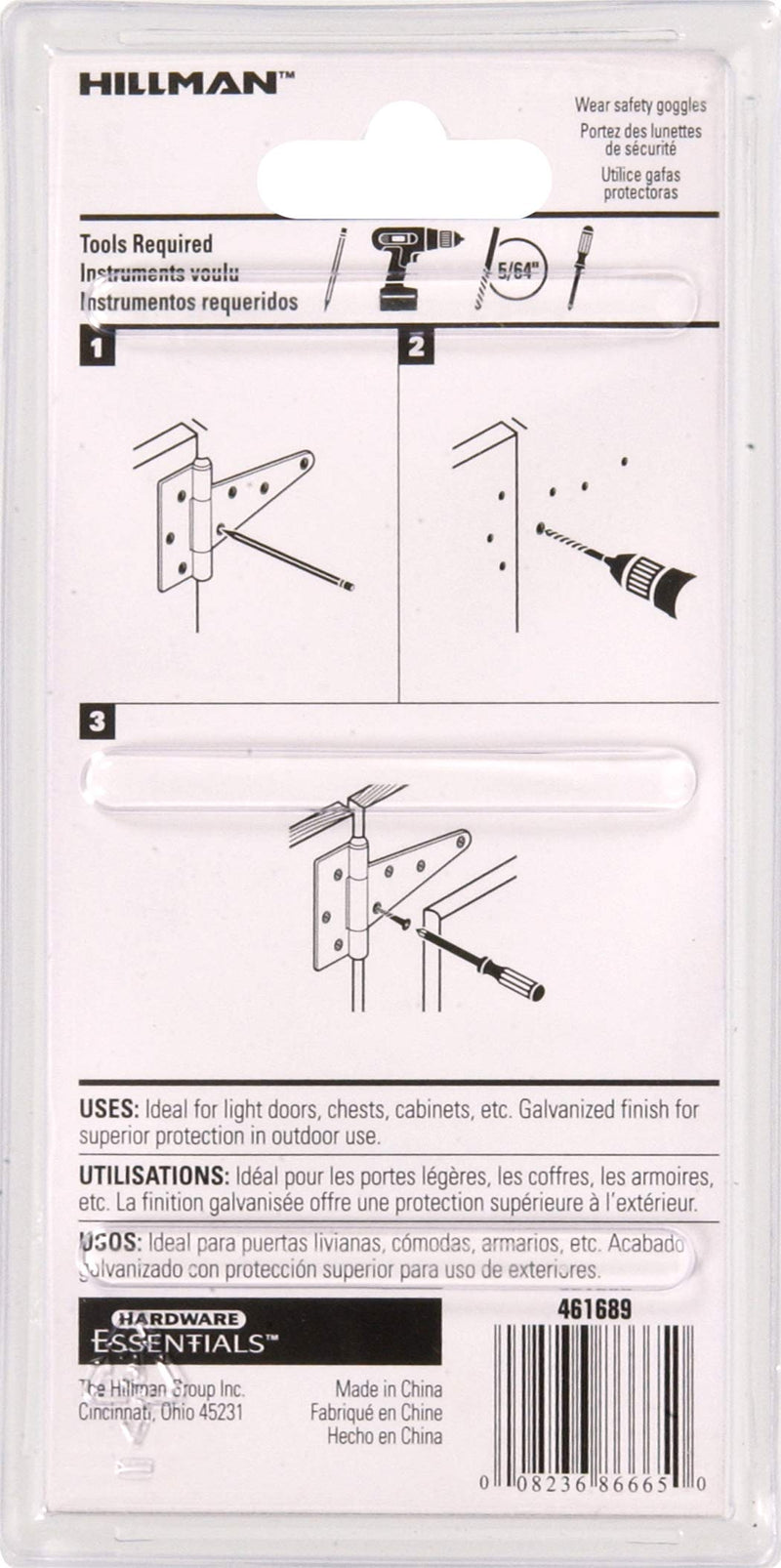 Hillman Hardware Essentials 851693 Light T-Hinges Galvanized 3" -2 Pack