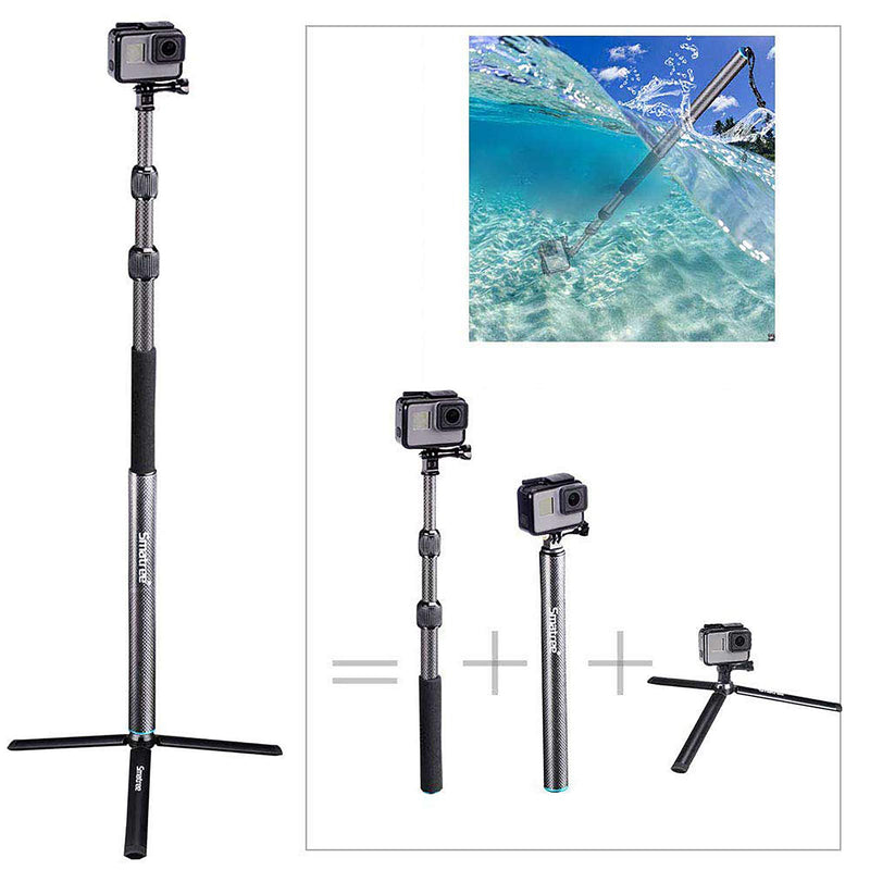 Smatree Carbon Fiber Selfie Stick Tripod Extension Monopod Compatible with GoPro Hero 9/8/7/6/5/4/3 plus/3/2018/Fusion/AKASO/SJCAM SJ4000 Xiaomi Yi/DJI OSMO Action Cameras with Tripod