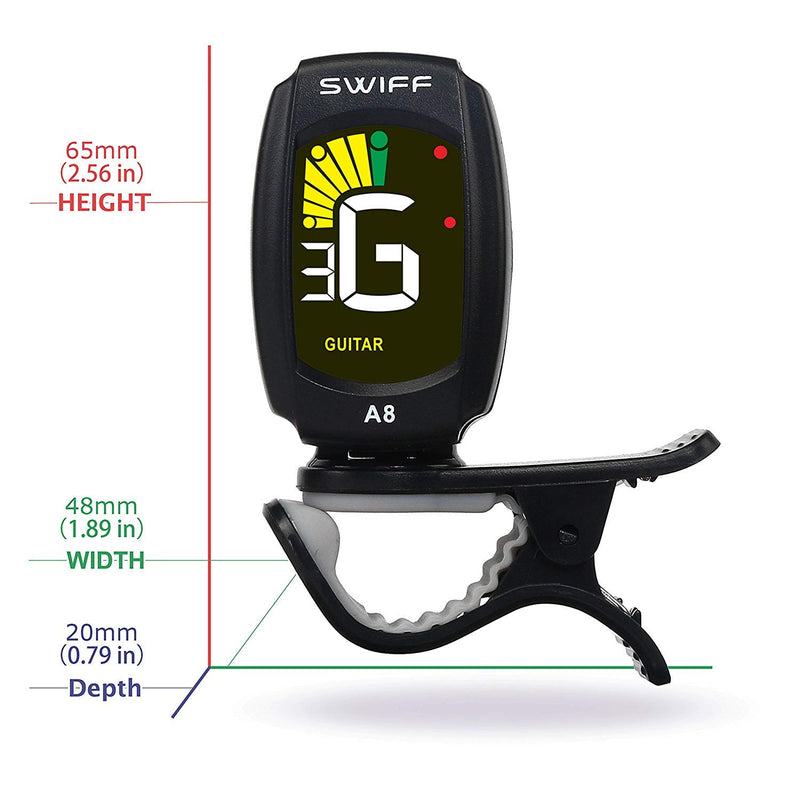 Guitar Tuner Clip on Chromatic Digital Electric Tuner with LCD Display for Acoustic Guitar, Bass, Violin, Ukulele, Mandolin Classic Black