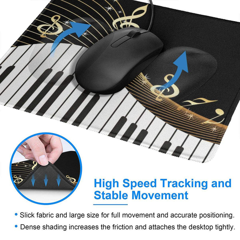 Mouse Pad Piano Keys Black and Gold Music with Non-Slip Rubber Base, Premium-Textured & Waterproof Mousepads Bulk with Stitched Edges, Mouse Mat for Computers Gaming Laptop Office & Home 9.8x11.8 in 10 x 12 inch