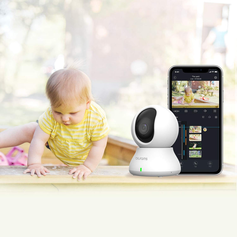 Security Camera 2K, blurams Baby Monitor Dog Camera 360-degree for Home Security w/ Smart Motion Tracking, Phone App, IR Night Vision, Siren, Works with Alexa & Google Assistant & IFTTT, 2-Way Audio 1 White