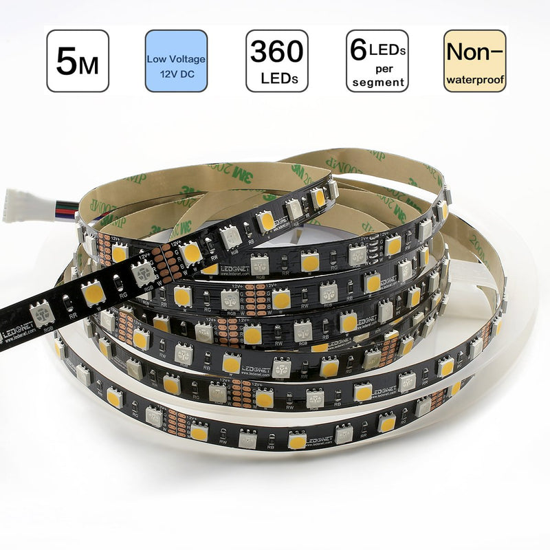 [AUSTRALIA] - LEDENET Flexible RGBWW LED Strip Lights - 12V RGB + Warm White LED Tape Light - Black PCB RGB+WW Non-Waterproof 