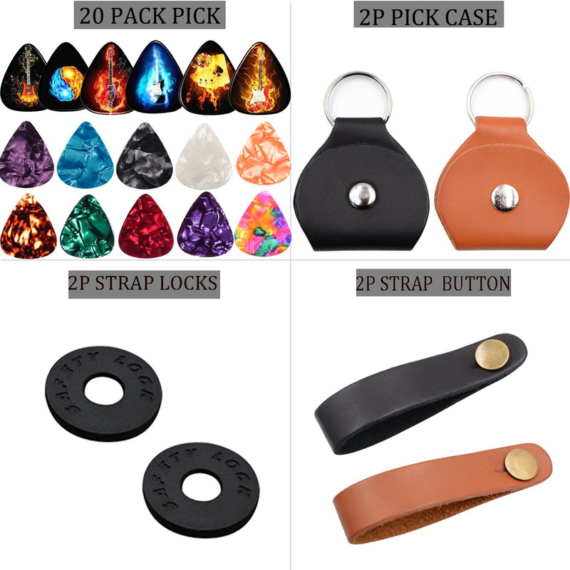 Guitar Picks Holder Case Guitar Strap Locks and Button,Picks 20 Pack Includes Light/Medium/Heavy