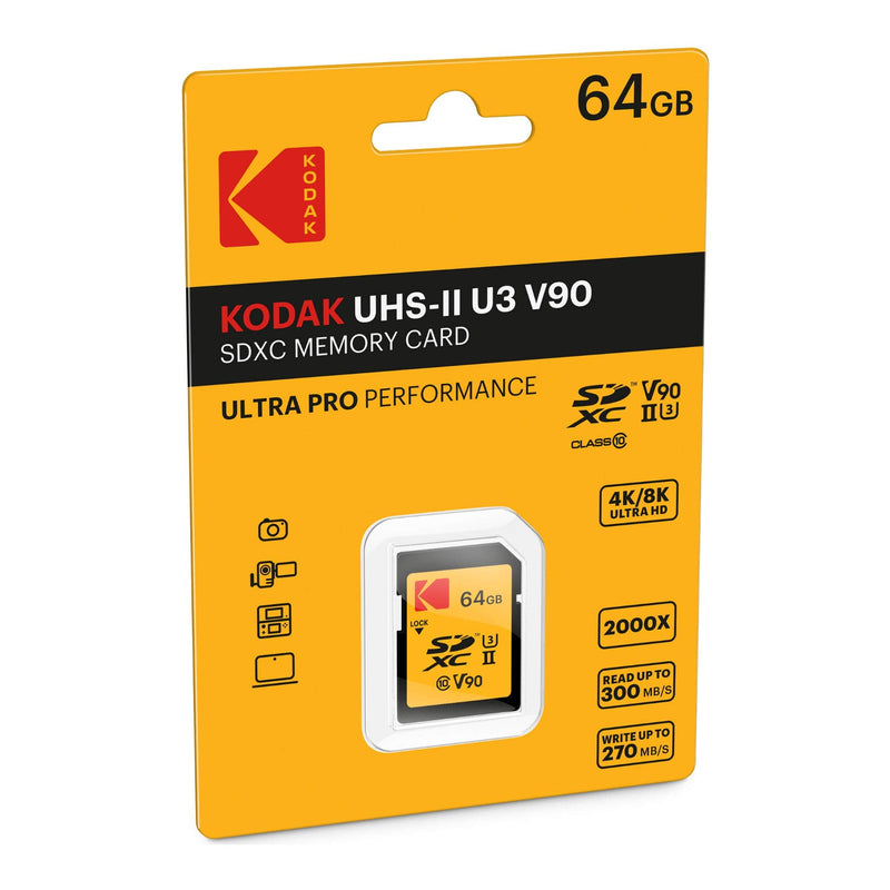 Kodak 64GB UHS-II U3 V90 Ultra Pro SDXC Memory Card - Up to 300MB/s Read Speed and 270MB/s Write Speed