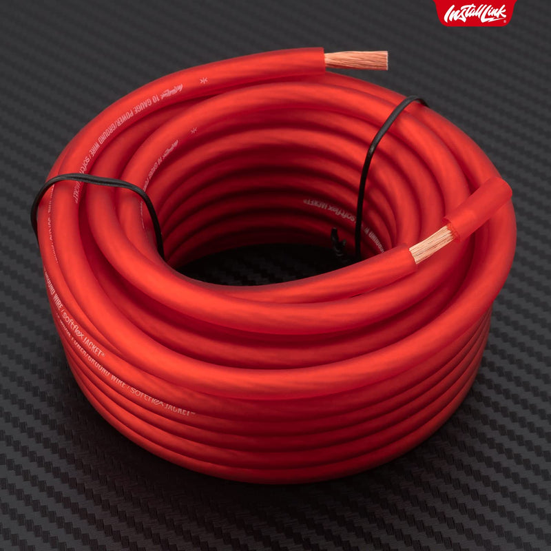 InstallLink 10 Gauge Power or Ground Wire Cable, 20ft, CCA Frosted Red