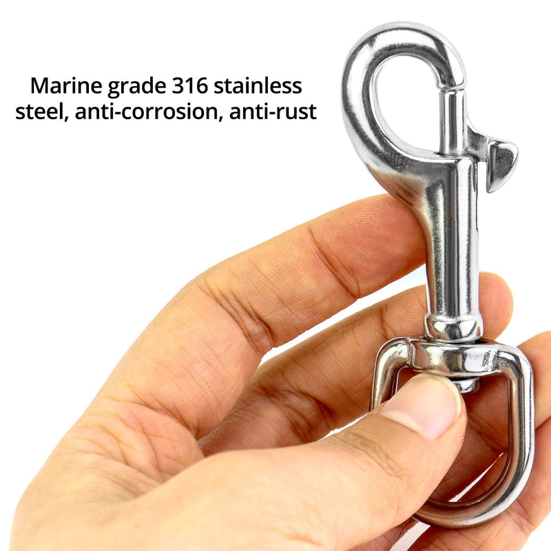 QWORK 3-1/2"Swivel Eye Bolt Snap Hook, 2Pcs, 316 Stainless Steel Single Ended Trigger Snap Clips for Diving/Pet Leash/Key Chain/Flag/Clothes Line