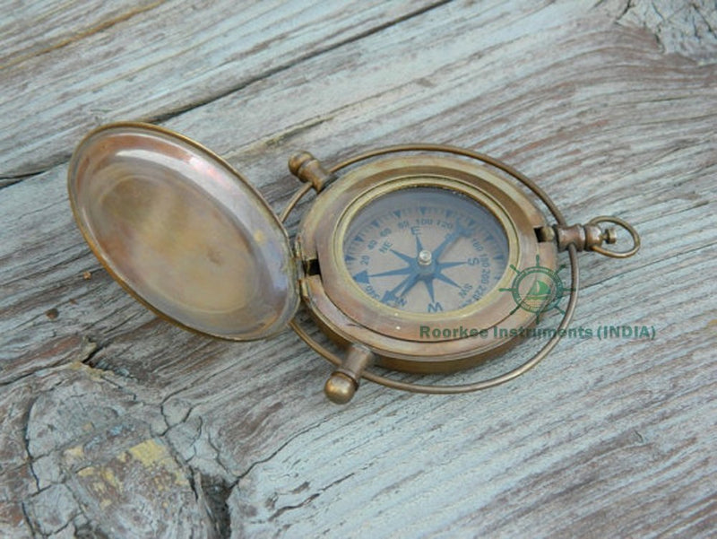 ROORKEE INSTRUMENTS (INDIA) A NAUTICAL REPRODUCTION HOUSE Gifts Brass Compass/Directional Magnetic Compass for Navigation/Push Button Compass for Camping, Hiking, Touring