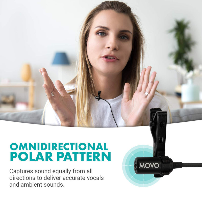 Movo PM10 Lavalier Microphone and Lapel Microphone for iPhone, iPad, Android, and Other Smartphones - Easy Clip on Microphone Perfect for Recording a Podcast, Vlog, Interview, YouTube