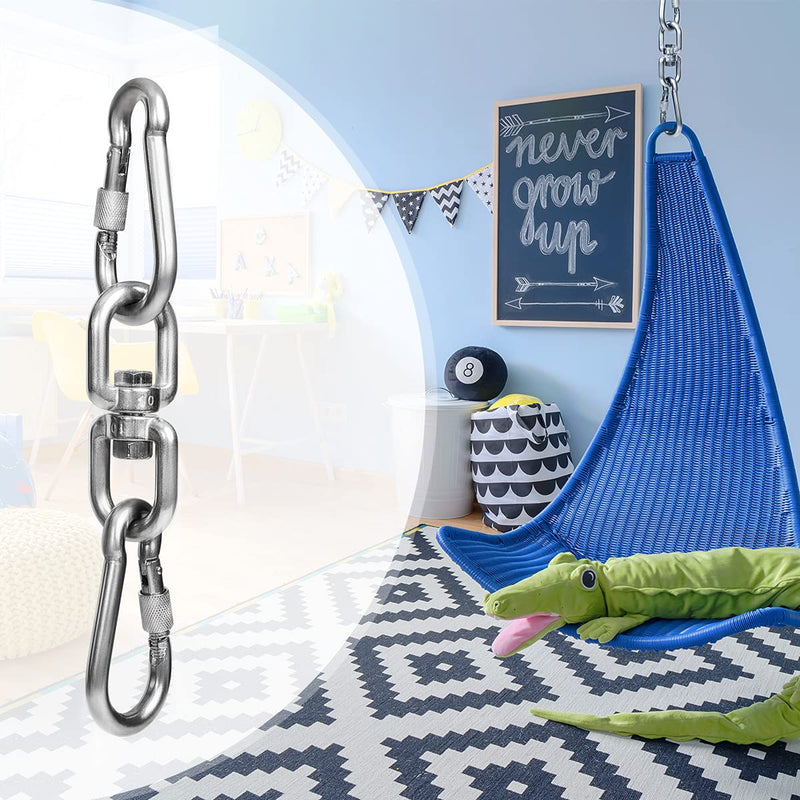 2+1 Heavy Duty 304 Stainless Steel Swivel Ring Double Ended Swivel Eye Hook with SUS304 Snap Hooks for Web Tree Swing, Therapy Swing, Aerial Dance, Swing Spinner Hanger, Reliable and Safe (M8) M8