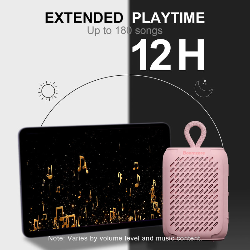 [AUSTRALIA] - Boomcore Ultra-Portable Bluetooth Speaker, 12H Small Box with Big Sound, Lightweight and Rugged Outdoor Speaker, Wireless IPX7 Waterproof Speaker for Home, Party, Gift for Women/Girls - Pink 