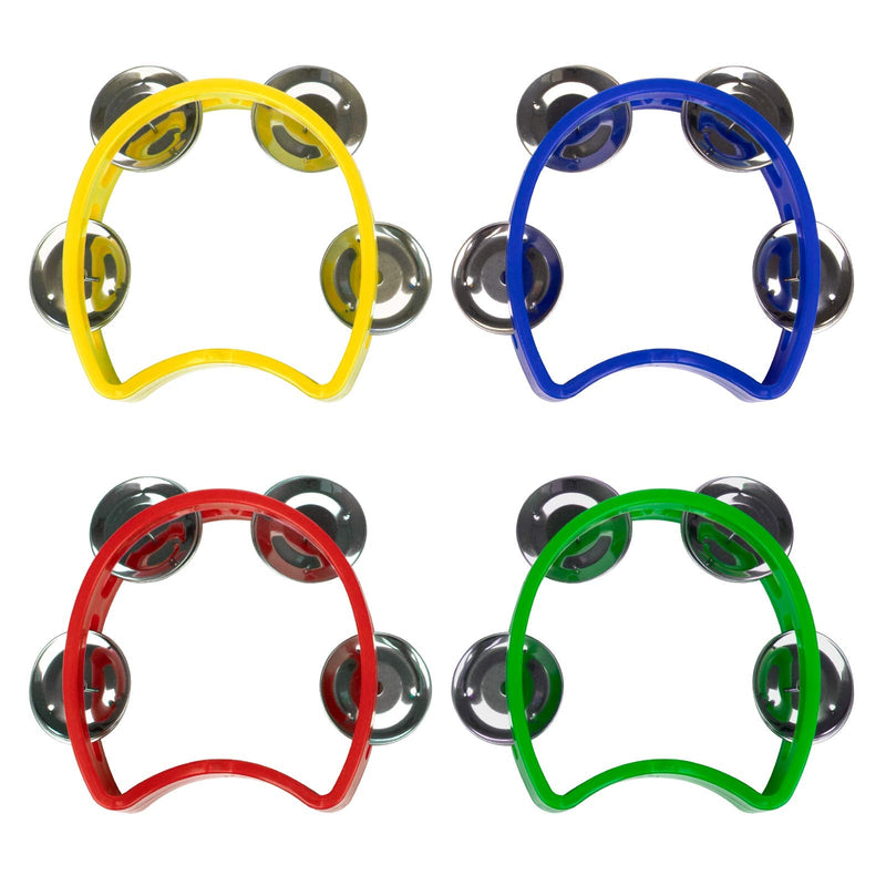 Foraineam 8 Pack Plastic Tambourines Handheld Tambourine Bells Musical Hand Percussion Jingles Music Instrument