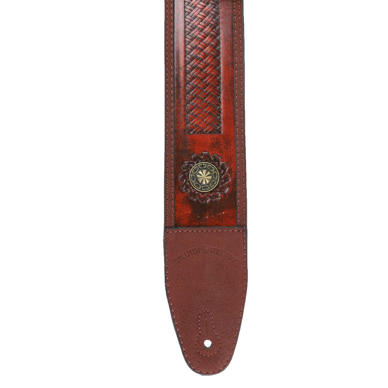 Walker & Williams GE-104 Antique Mahogany Tooled Padded Strap with Brass Conchos