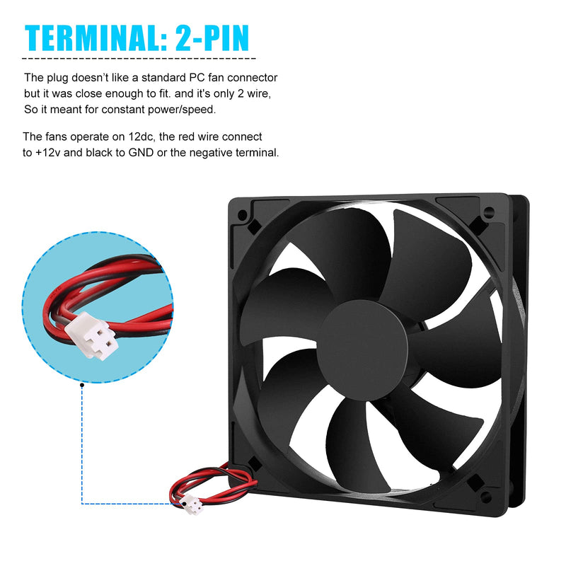 KEYFANCLUB 2-Pack 120mm Fan DC 12V Computer Fan 120mm x120mm x 25mm 2-Pin High Performance Cooling Fan 1500RPM