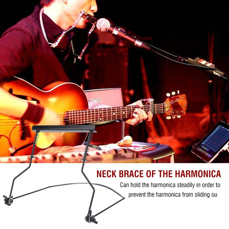 Dilwe Harmonica Neck Holder, Metal Adjustable 10 Hole Harmonica Harp Holder Neck Stand Rack Mount