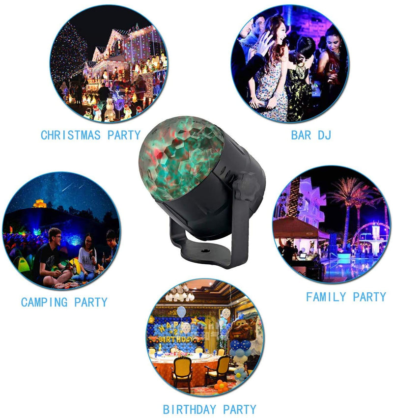 [AUSTRALIA] - Asiawill Mini Portable LED Stage Party Light Sound Activated 15 Color Modes Water Wave Remote Control LED Magic Ball Light for KTV Party Disco Club (US Plug) 15 Water Wave 