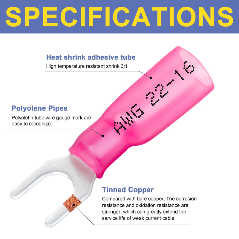 [AUSTRALIA] - Haisstronica 200PCS Red 22-16 Gauge Marine Grade Heat Shrink Fork Connectors-Tinned Red Copper 0.7mm #10 Crimp Connectors Fork Terminals-Insulated Electrical Connectors for Aircraft,Boat,Truck,Stereo 