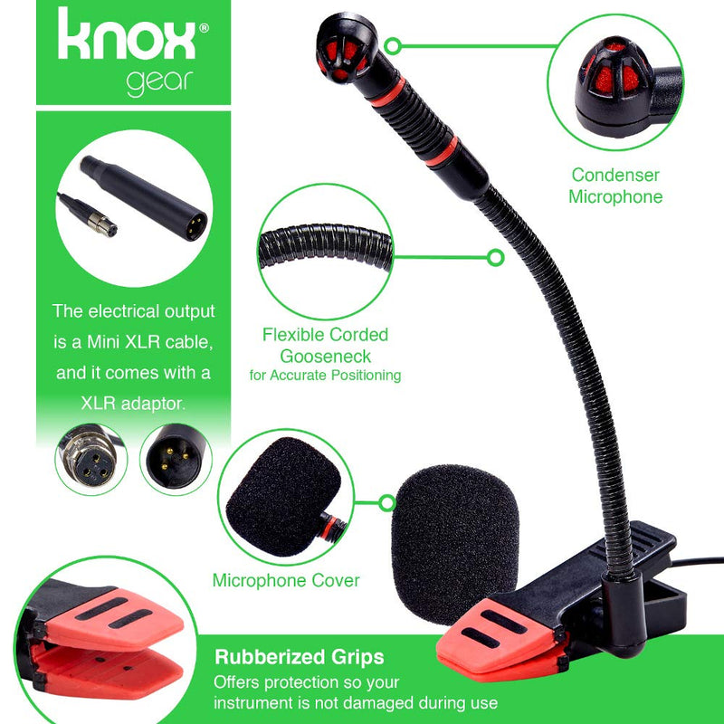 [AUSTRALIA] - Knox Clip-On Gooseneck Instrument Microphone – Condenser Mic for Sax, Clarinet, Trumpet and Percussion – Rubberized Clip, Flexible Neck, (Requires Phantom Power not Included) 