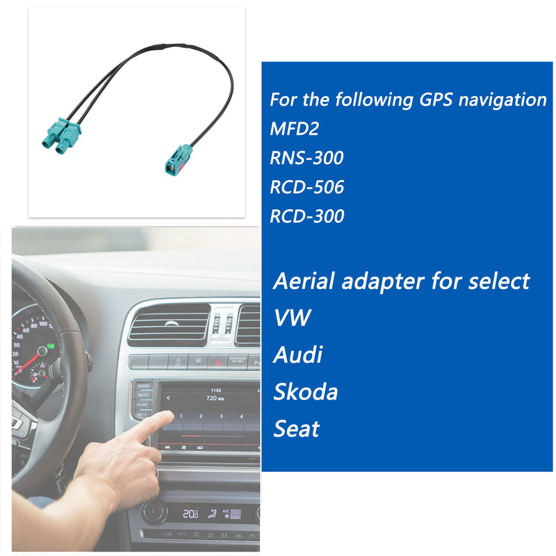 [AUSTRALIA] - Anina Antenna Adapter for VW Audi Skoda Seat Aftermarket Radio Stereo Aerial Adaptor Cable Y-Antenna Adaptor Fakra (Z) Socket Double Fakra Plug Cable for MFD2 MFD3 RNS300 RNS310 Single Fakra 