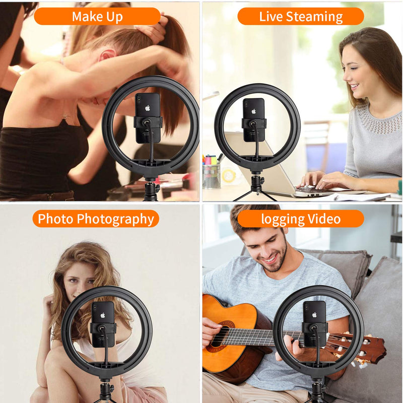 10.2" Ring Light with Stand and Phone, LED Ring Light with Stand for Live Stream, Dimmable Selfie Ring Light with 3 Light Modes & 10 Brightness Level