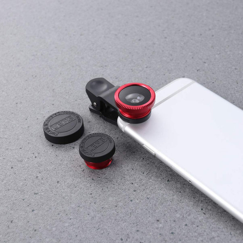 UKCOCO Phone Camera Lens Compatible with iPhone, Samsung and Other Smartphones-Universal Portable Lens Kit Super Wide Angle Lens Macro Lens and Fisheye Lens Clip On 3 in 1 Mobile Phone Lens(Red) Red