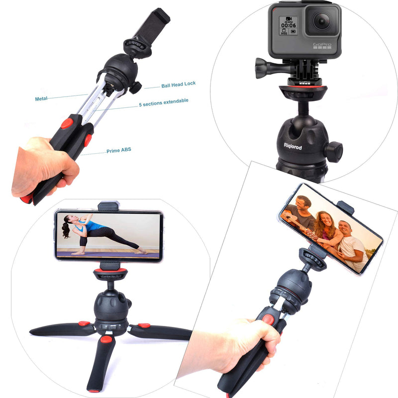 Mini Tripod, Riqiorod Phone Tripod Stand with Remote, Webcam Tripod, Camera Stand Holder, Copatible with iPhone, Android Phone, Sports Camera Go Pro (M9)