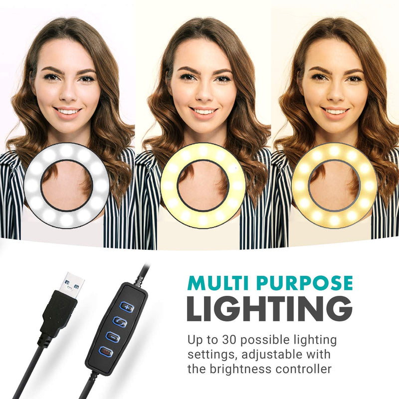 Movo VGC-1 Flexible Selfie Ring Light, 3 Lighting Modes, 10 Brightness Settings, Adjustable Neck, USB Connection - Perfect for Live-Streaming, Makeup Tutorials, Vlogging, TikTok Filming and More