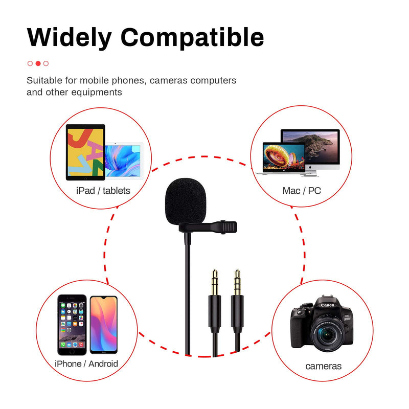 Lavalier Microphone Lapel Mic Kit LituFoto VV10 3.5mm Jack Professional Clip-on Mic with Omnidirectional Condenser for DSLR, Camera, Video Conference, Noise Cancelling Mic (3.5mm Jack 1.5M/4.92FT) 3.5mm JACK 1.5M/4.92FT