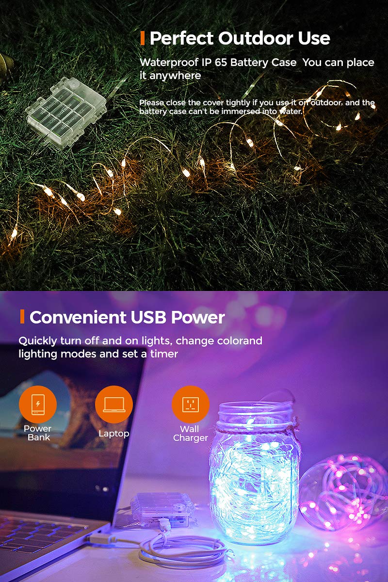 100 LED String Lights Battery Operated & USB Powered, 33ft 16 Colors Waterproof Fairy Lights with Remote Control Timer Christmas Lights for Bedroom Dorm Garden Patio Wedding Party Decor(132 Modes) 33 Ft 100 Leds(battery & Usb Powered)