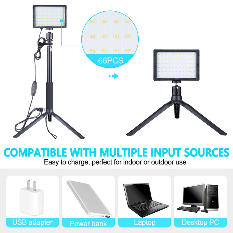 LED 5600K USB Photography Lighting Pack with Adjustable Tripod Stand and 4 Color Filters/10 Brightness Levels for Tabletop Shooting/YouTube Video Recording/Video Conference Lighting/Studio Photography