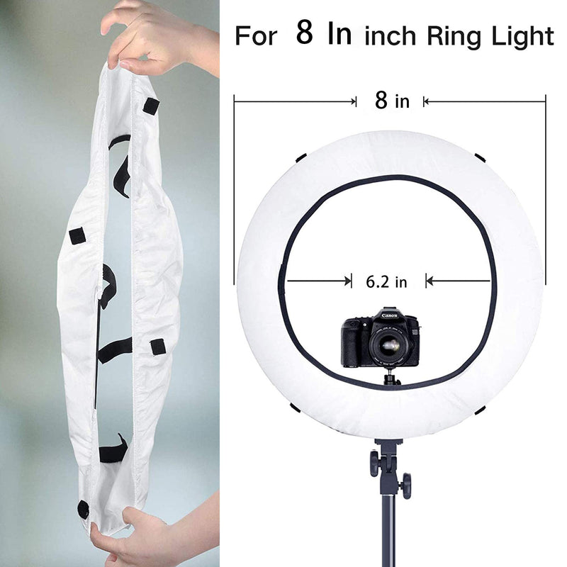 WENWELL Collapsible 8 Inch Ring Light Stand Softbox Diffuser,Circle Cover Sock for Soft Lighting in Photography and Video,Camera Phone Fluorescent Flashing led Selfie Light Accessories 8 in white