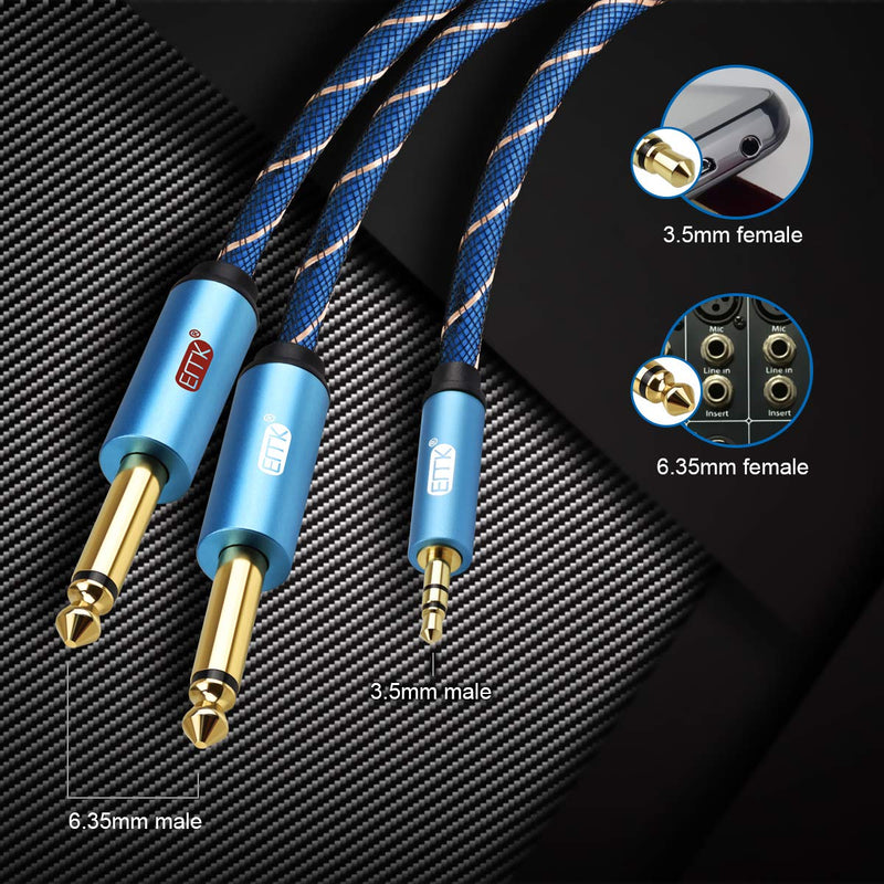 EMK 3.5mm 1/8" TRS to Dual 6.35mm 1/4" TS Mono Stereo Y-Cable Splitter Cord for iPhone, iPod, Computer Sound Cards, Mixer Audio Recorder,CD Players,Multimedia Speakers and Home Stereo Systems-6.6ft/2m 6.6Ft/2Meters