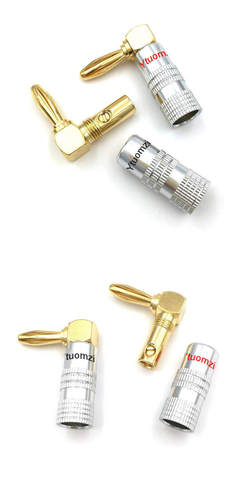 4PCS Right Angle Speaker Banana Plugs 90°Degree 24K Gold Plated Audio Jack Connector L Shape Speaker Adapter for Speaker Cable,2 Black and 2 Red