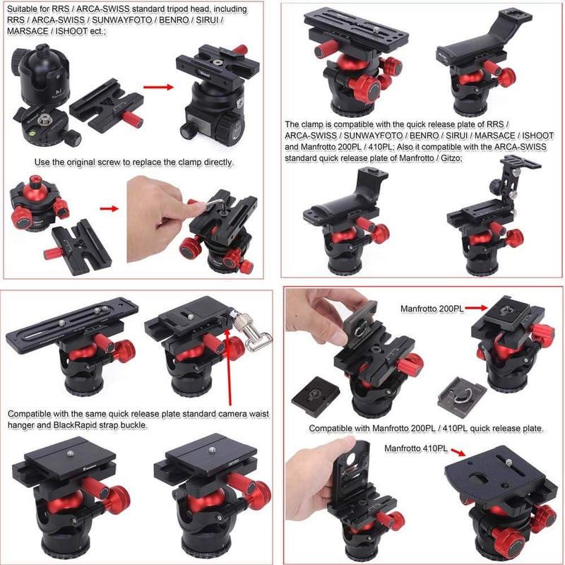 iShoot Adapter Clamp Compatible with Manfrotto Gitzo Quick Release Plate of Arca-Swiss Fit 200PL 410PL& ARCA Fit Tripod Head Gitzo GH 1780 2780 3780 Manfrotto MH 490 492 494 496 498 054 055 057 MHXPRO