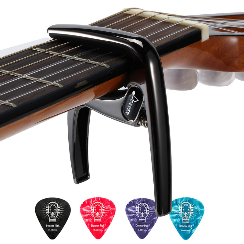 Donner Guitar Capo DC-3 for Acoustic and Electric Guitar Ukulele Banjo Mandolin Black With Picks