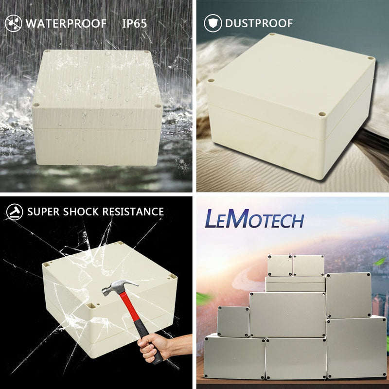 LeMotech Waterproof Dustproof IP65 ABS Plastic Junction Box Universal Electric Project Enclosure Pale Gray 7.9 x 4.7 x 2.2 inch (200 x 120 x 56 mm) 7.9"x4.7"x2.2"