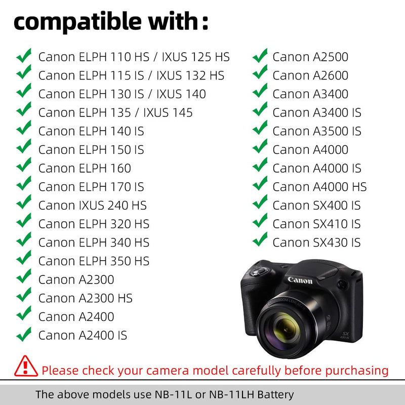 Glorich ACK-DC90 AC Power Adapter DR-90 DC Coupler NB-11L NB-11LH Dummy Battery Power Supply for Cameras Canon PowerShot ELPH 110 HS 115 is 130 is 150 is 170 is 320 HS 350 HS A2600 A4000 HS SX410 is
